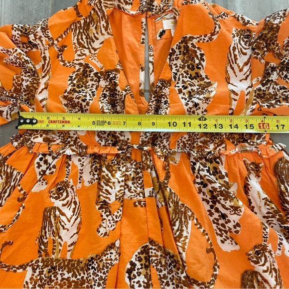 Anthropologie Maeve Orange Tiger Leopard Big Kitty Print Babydoll Mini Dress XS - Picture 5 of 14